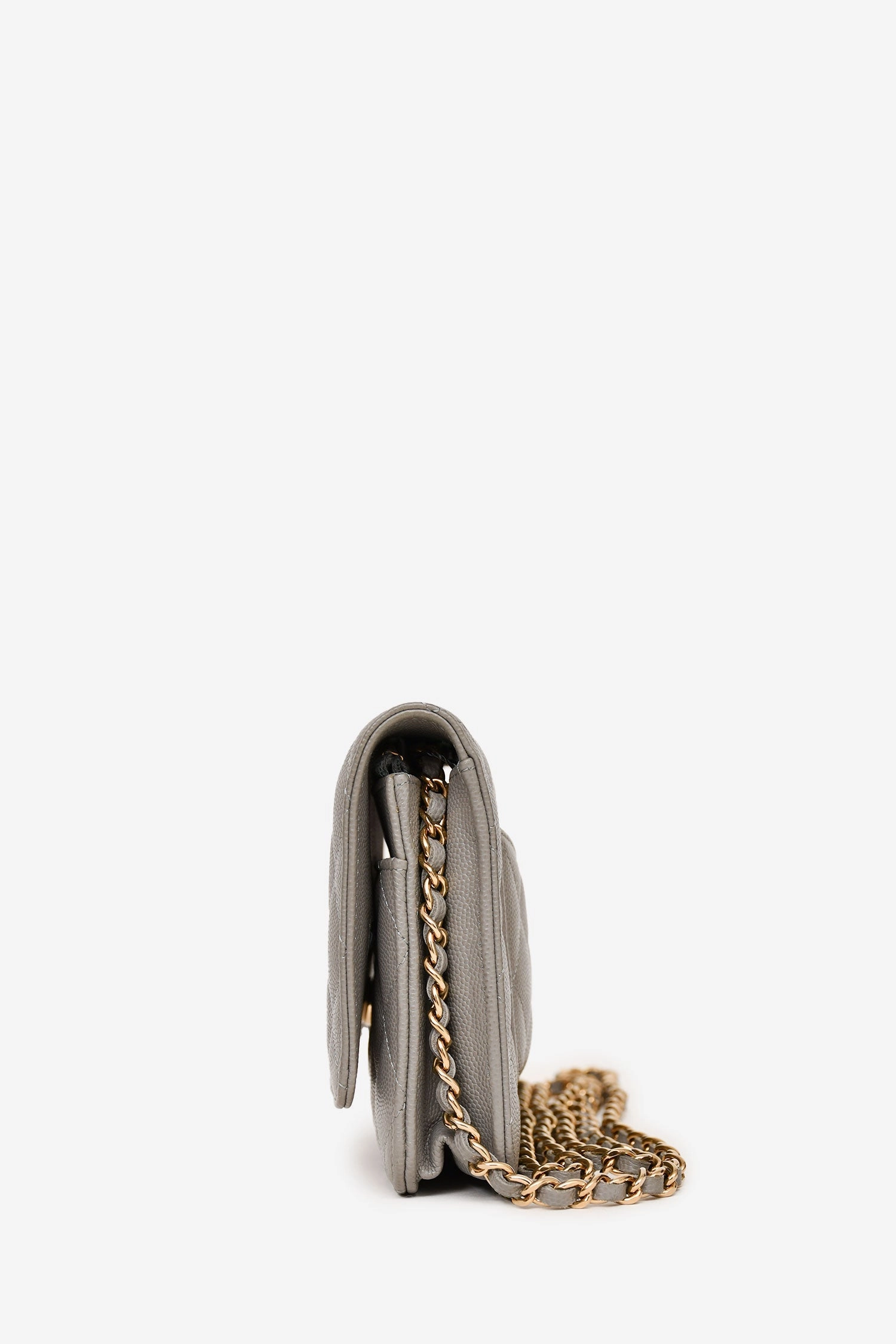 Chanel Grey Caviar Leather Wallet On Chain