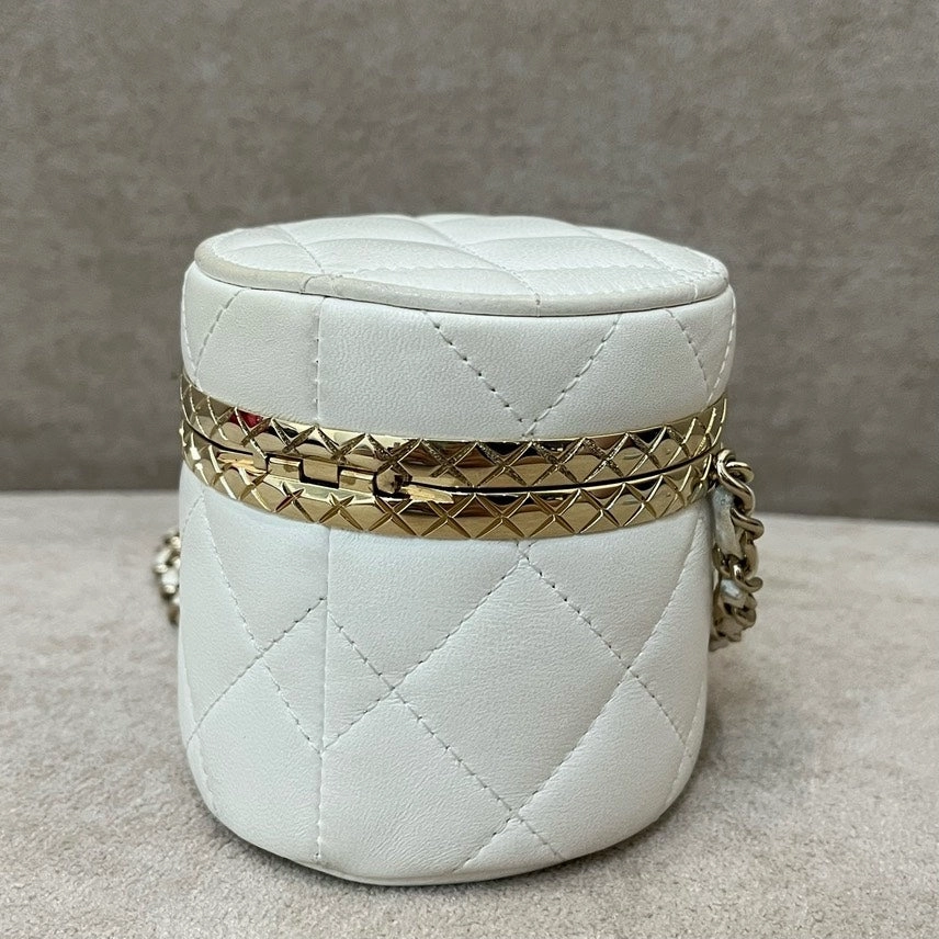 Chanel HMM Preloved White Quilted Leather Crossbody Bag with Microchips