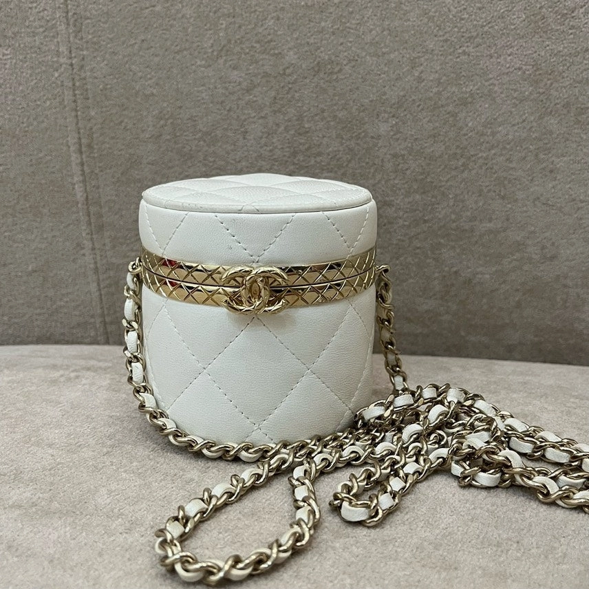 Chanel HMM Preloved White Quilted Leather Crossbody Bag with Microchips