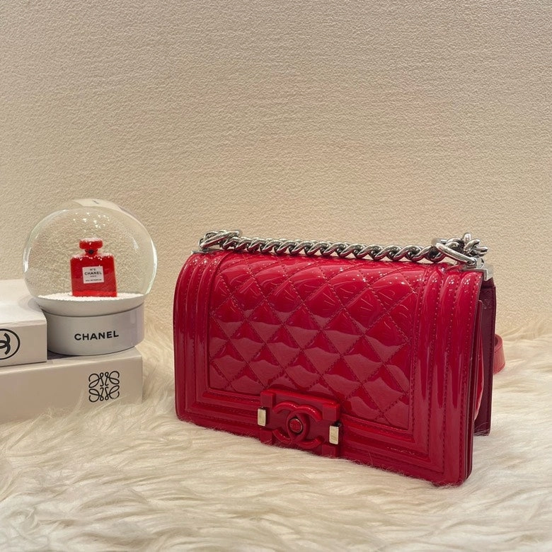 Chanel Le Boy Small 20 Red Patent Leather Crossbody Bag
