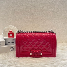Chanel Le Boy Small 20 Red Patent Leather Crossbody Bag