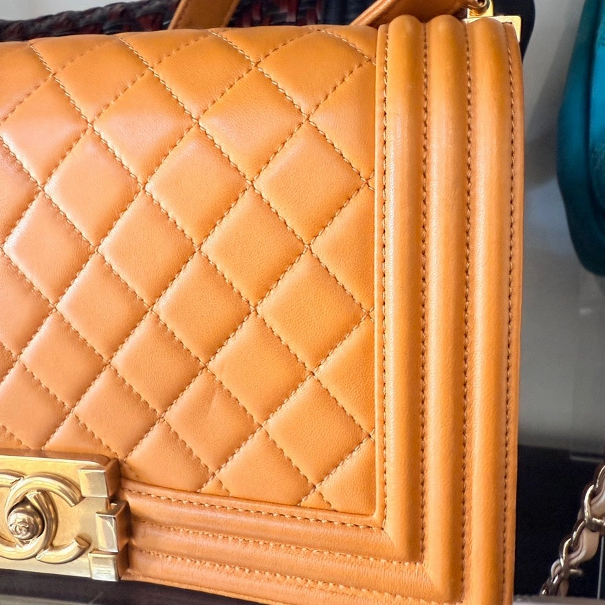 Chanel Leboy Bag Quilted Orange Leather Crossbody Bag - Preloved