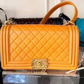 Chanel Leboy Bag Quilted Orange Leather Crossbody Bag - Preloved