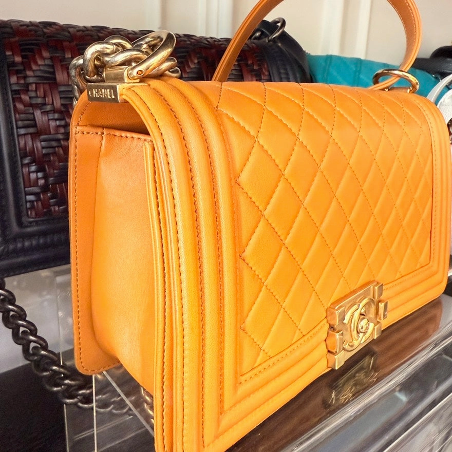 Chanel Leboy Bag Quilted Orange Leather Crossbody Bag - Preloved