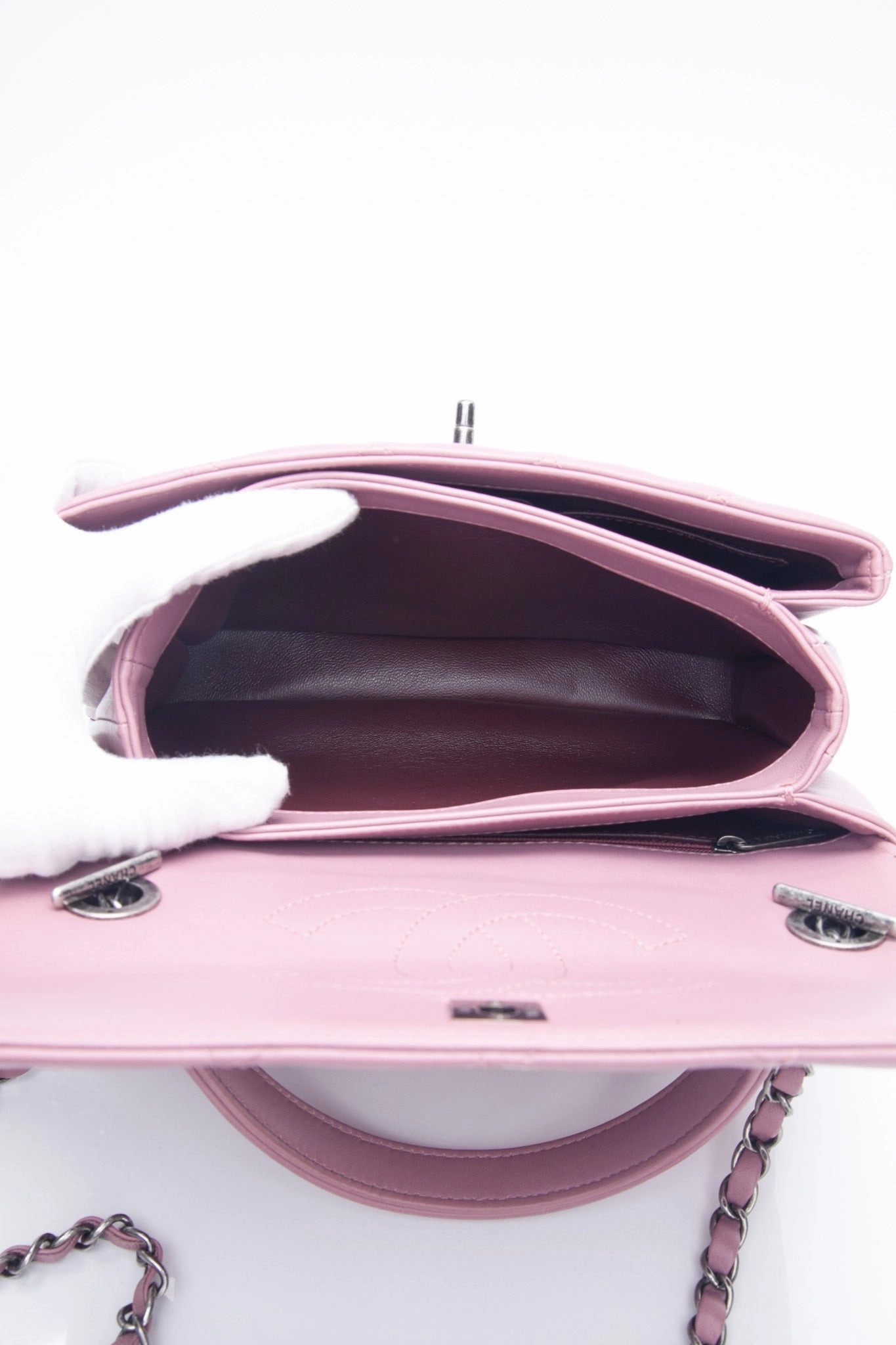 CHANEL Mauve Pink Lambskin Quilted Trendy CC Top Handle Flap Crossbody Bag