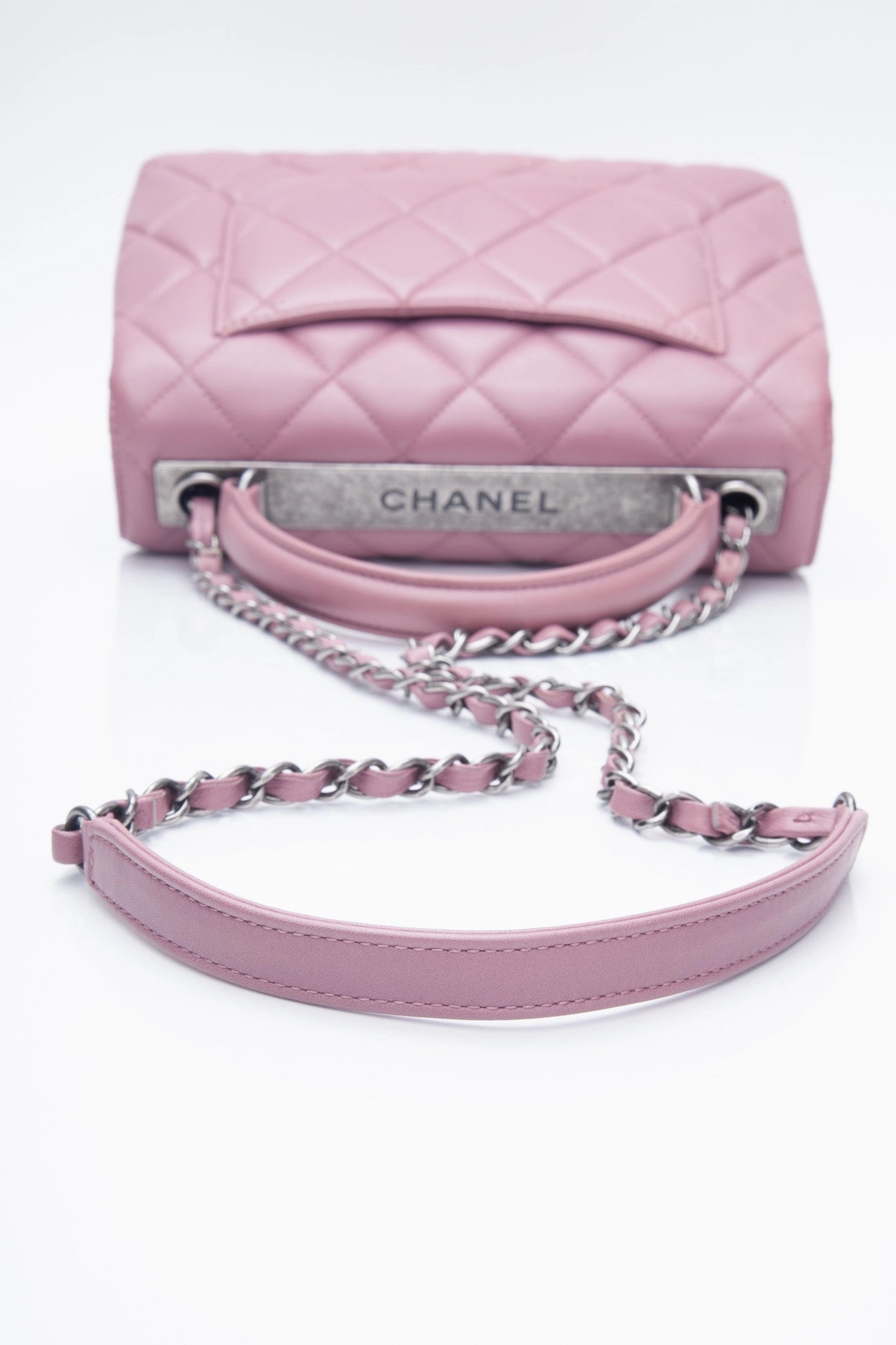 CHANEL Mauve Pink Lambskin Quilted Trendy CC Top Handle Flap Crossbody Bag