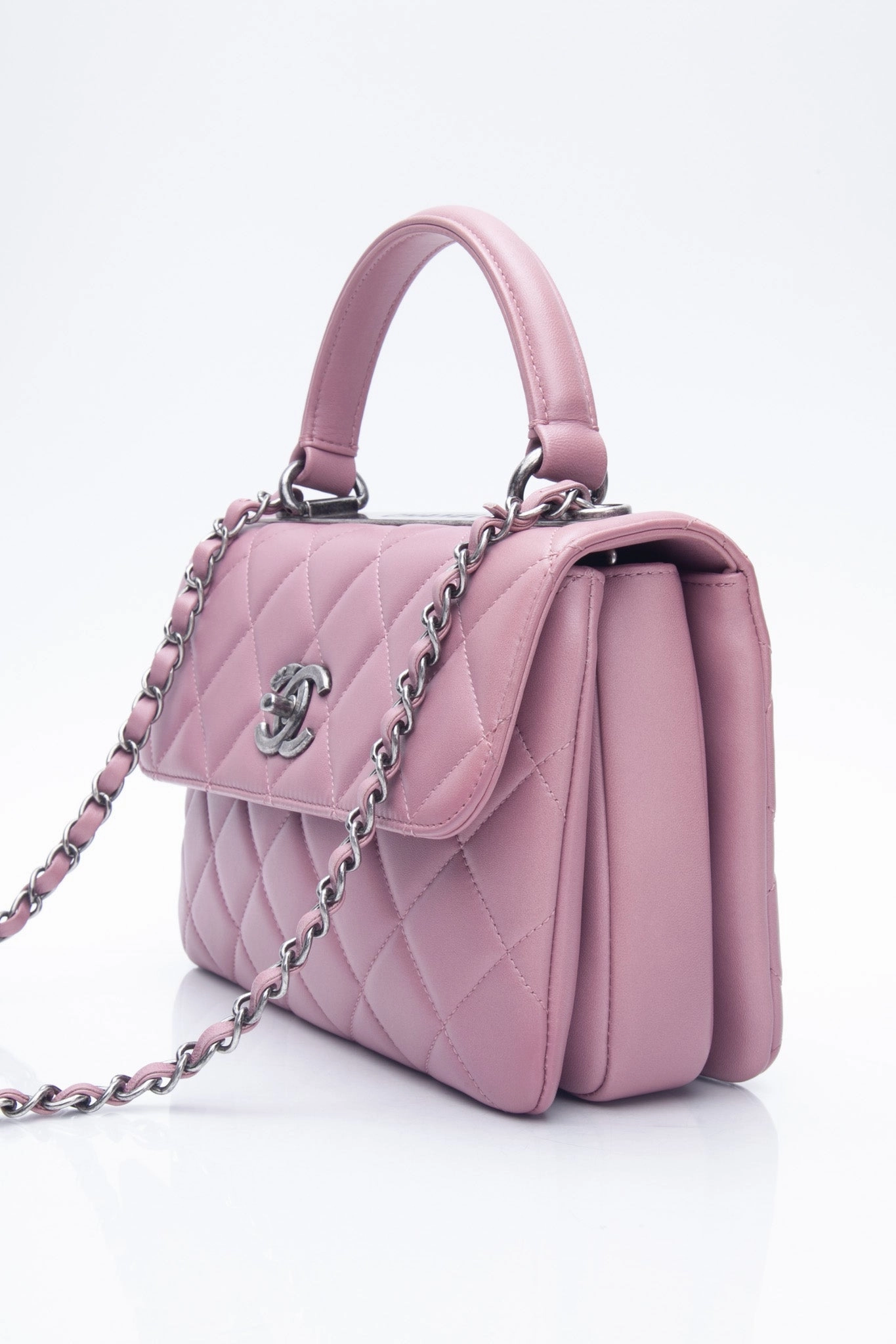 CHANEL Mauve Pink Lambskin Quilted Trendy CC Top Handle Flap Crossbody Bag