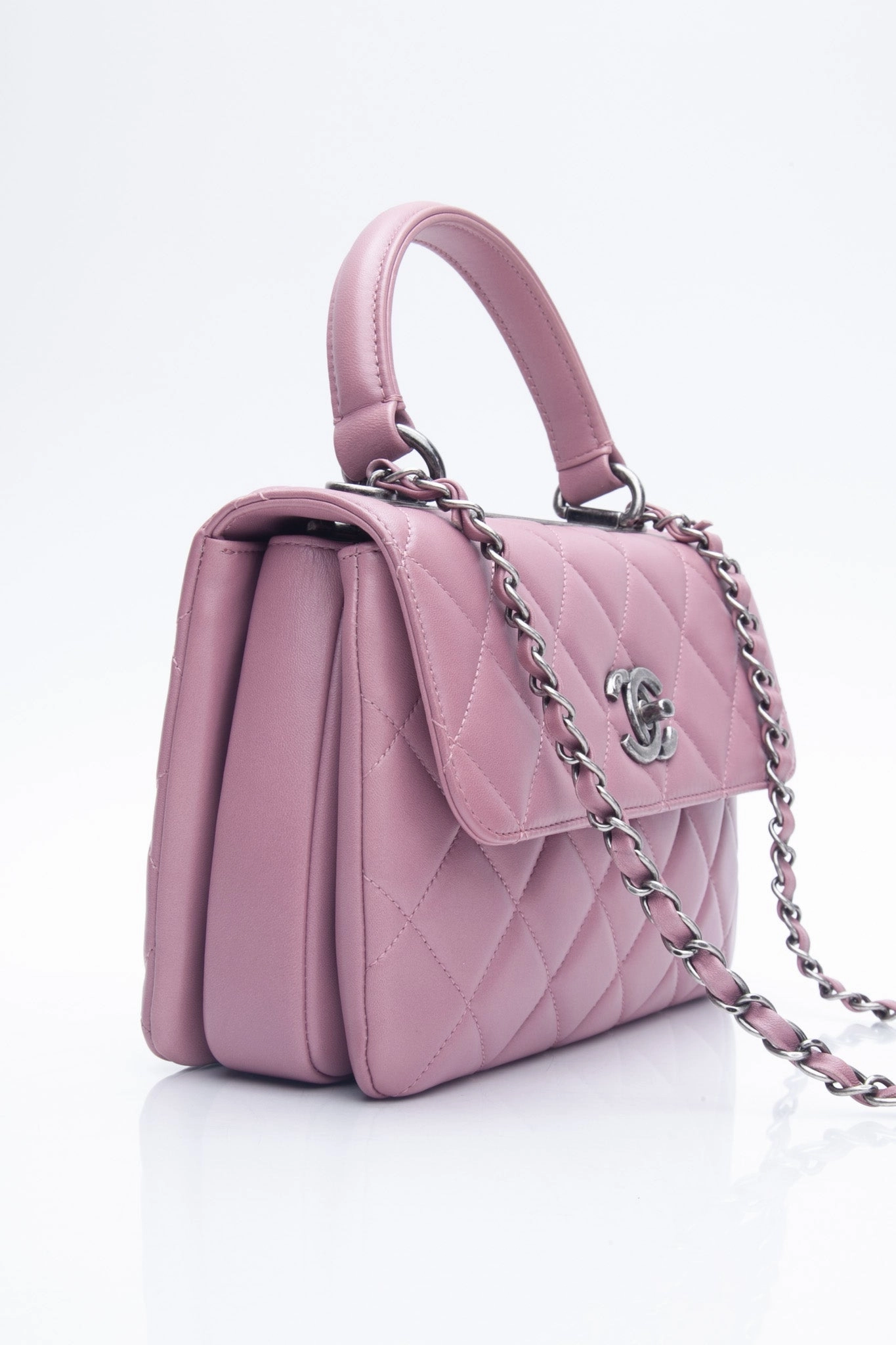 CHANEL Mauve Pink Lambskin Quilted Trendy CC Top Handle Flap Crossbody Bag