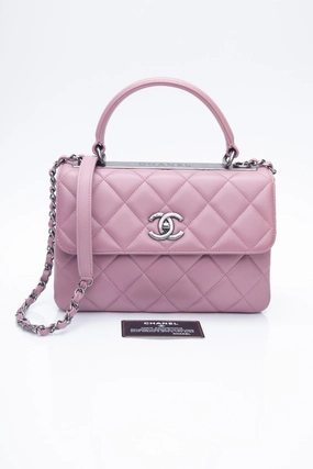 CHANEL Mauve Pink Lambskin Quilted Trendy CC Top Handle Flap Crossbody Bag