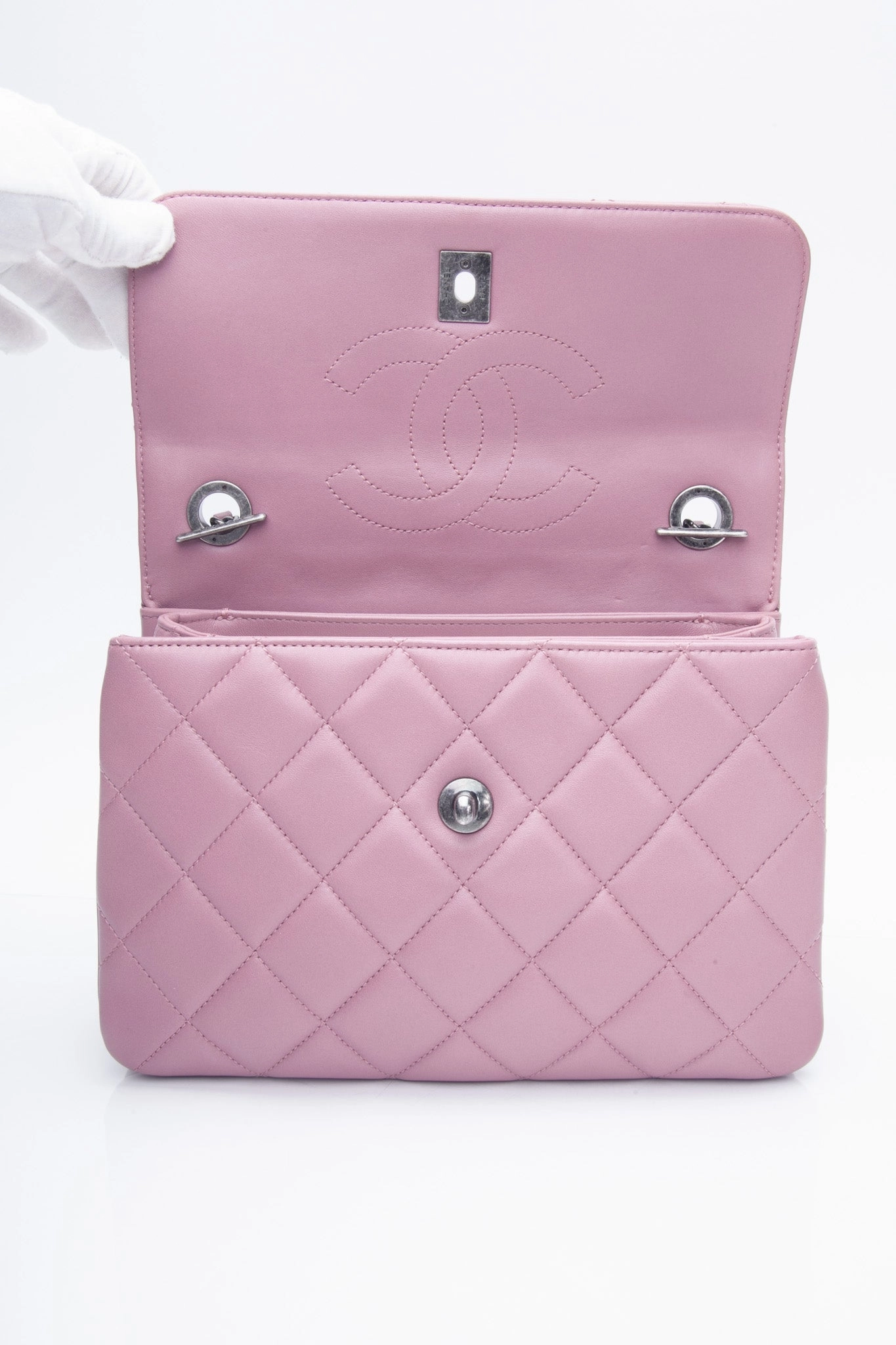 CHANEL Mauve Pink Lambskin Quilted Trendy CC Top Handle Flap Crossbody Bag