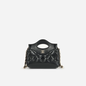 Chanel Micro 31 Clutch on Chain Black Glazed Calfskin CGHW