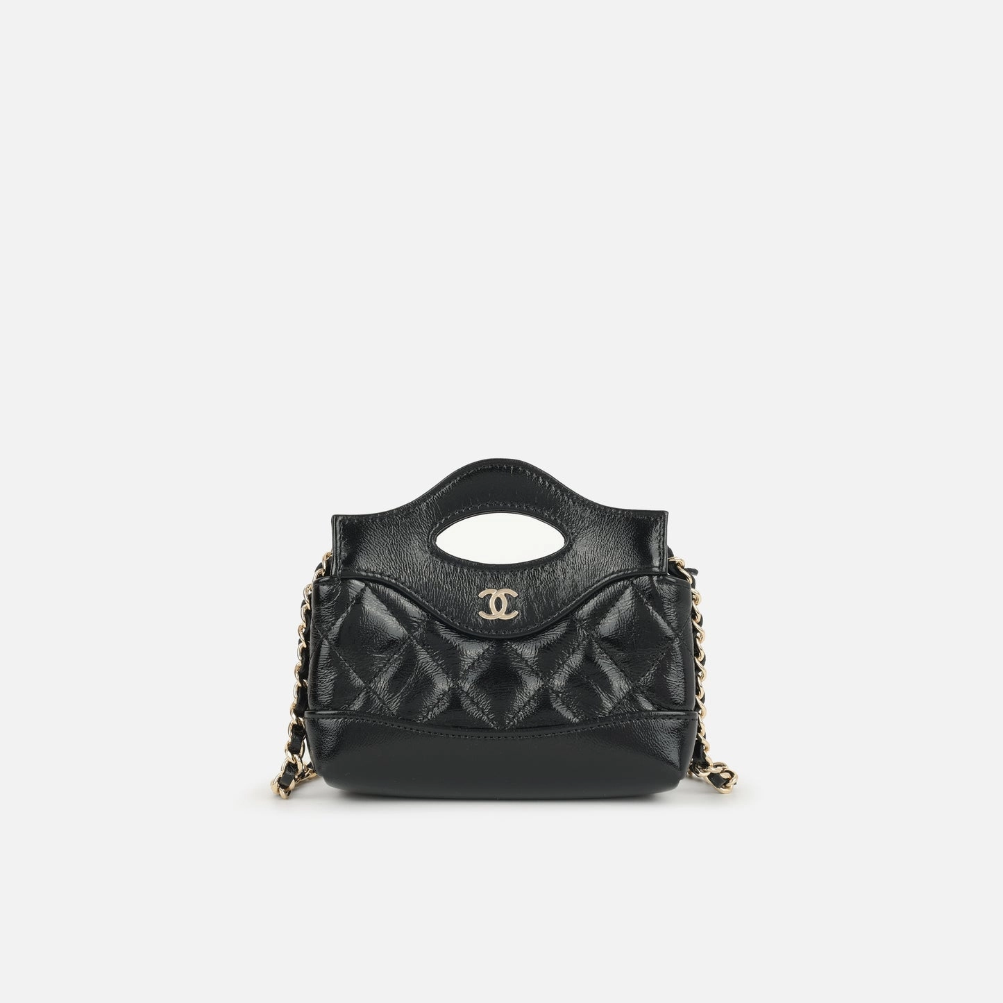 Chanel Micro 31 Clutch on Chain Black Glazed Calfskin CGHW