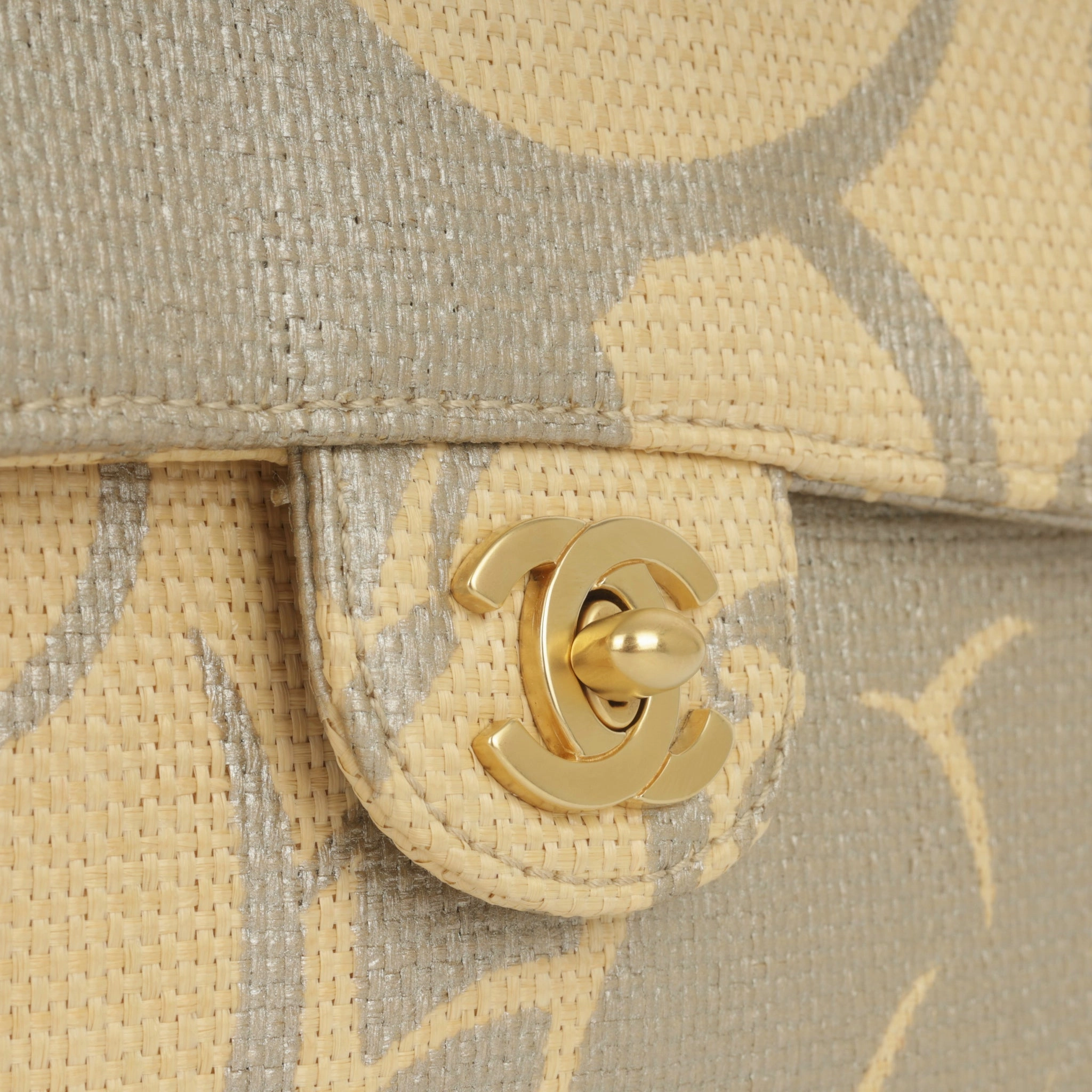 Chanel Mini Square - Beige Camellia Raffia
