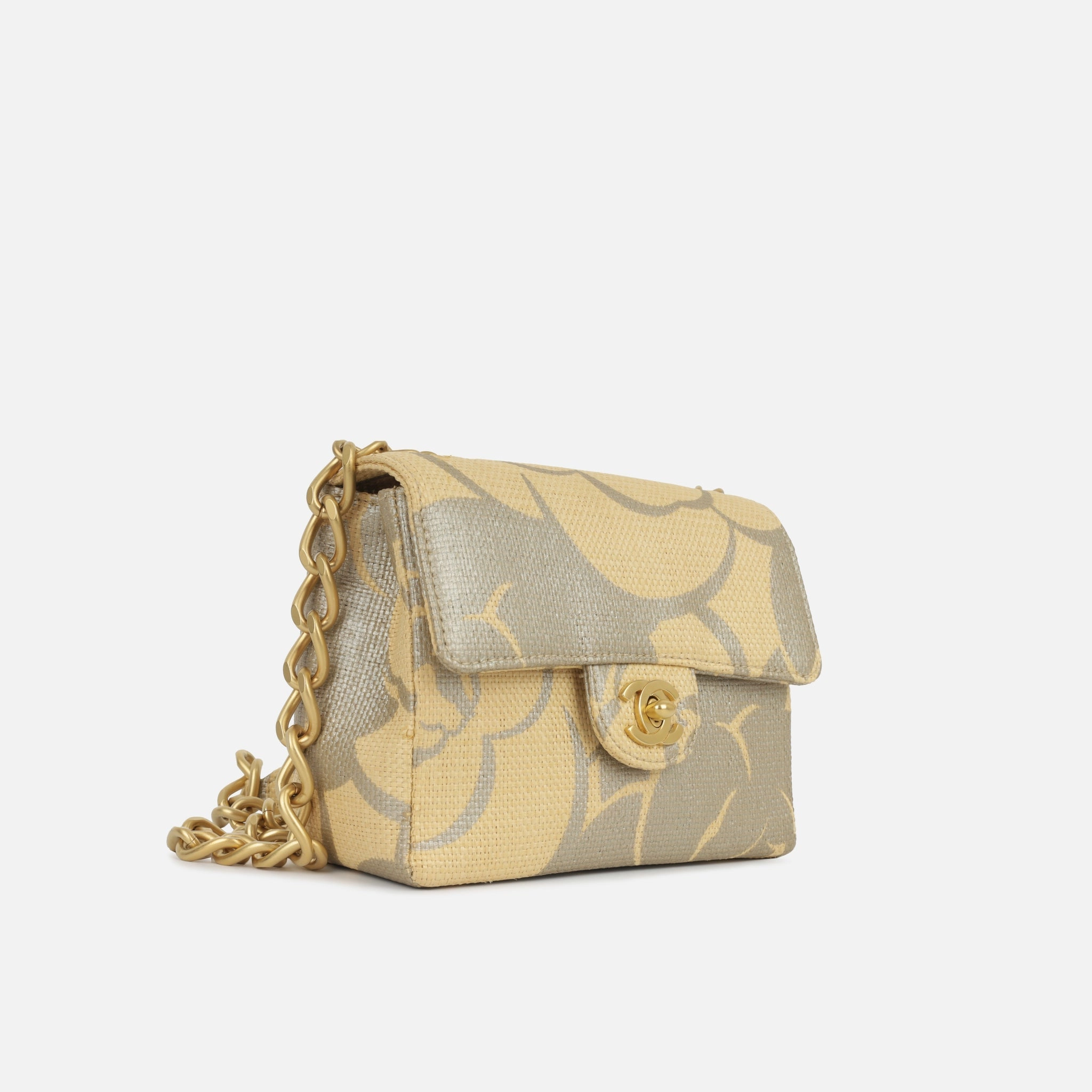 Chanel Mini Square - Beige Camellia Raffia