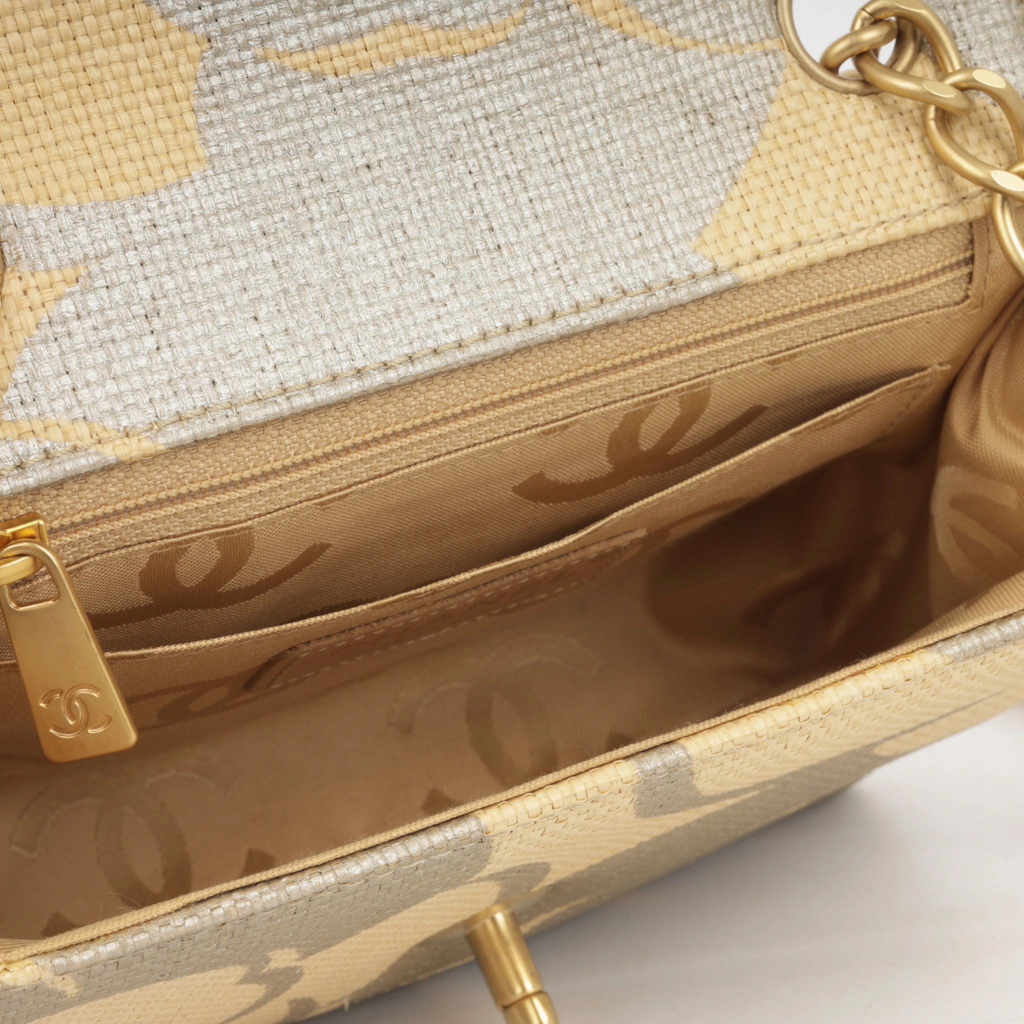 Chanel Mini Square - Beige Camellia Raffia
