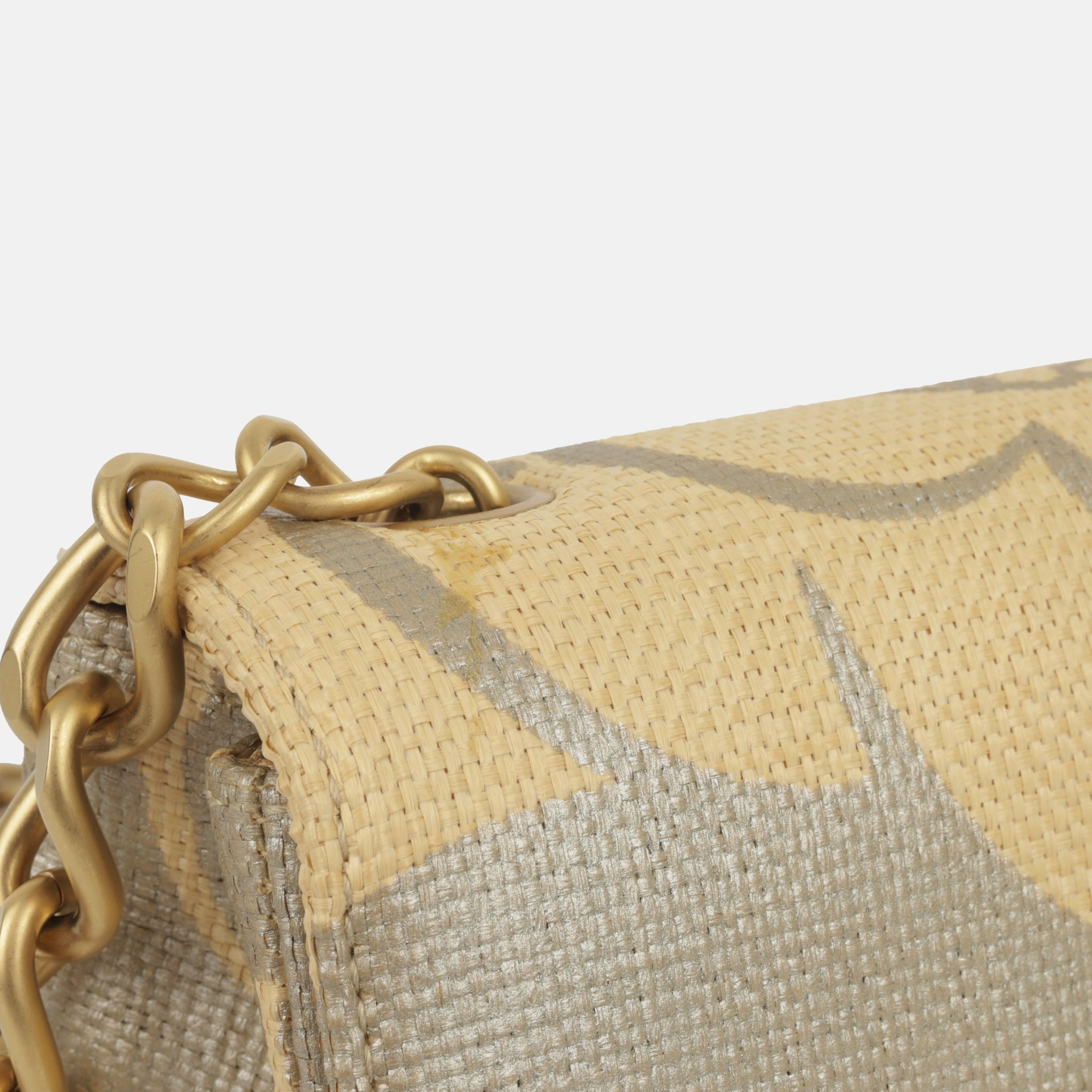 Chanel Mini Square - Beige Camellia Raffia