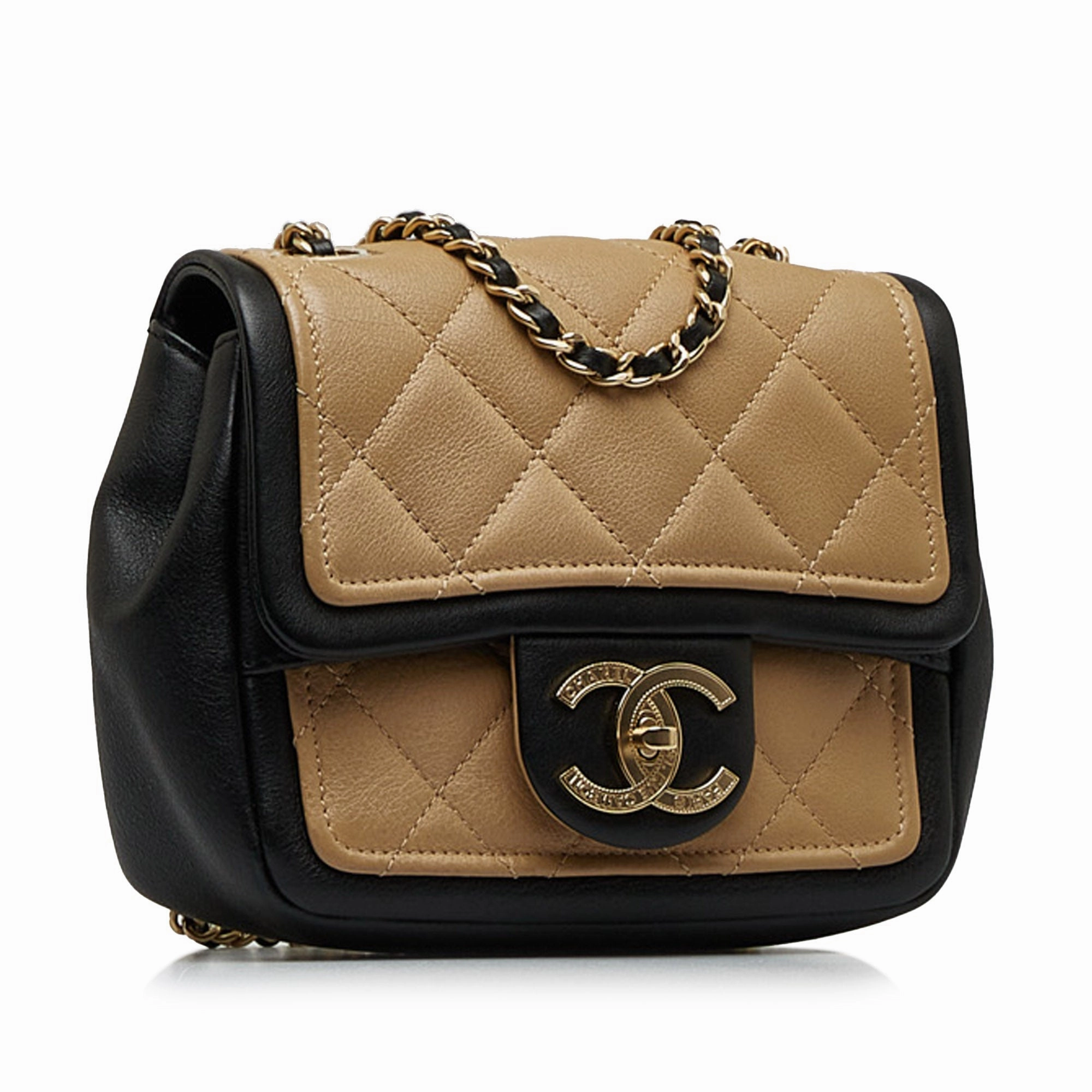 Chanel Mini Square Calfskin Graphic Flap Crossbody Bag