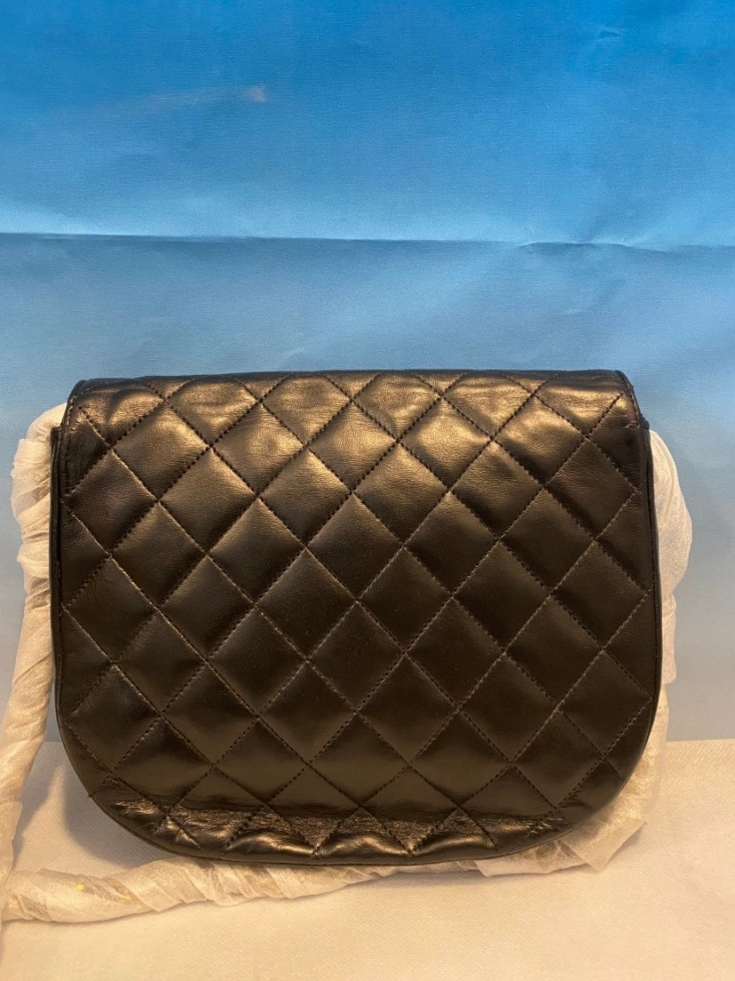 Chanel Quilted Black Leather Vintage Crossbody Bag