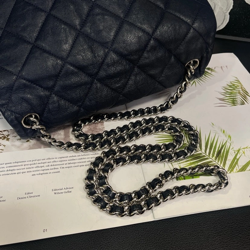 Chanel Quilted Blue Silver Trim Crossbody Bag