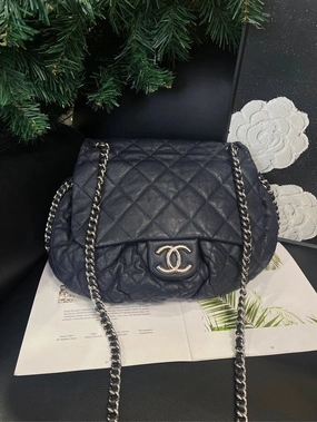 Chanel Quilted Blue Silver Trim Crossbody Bag