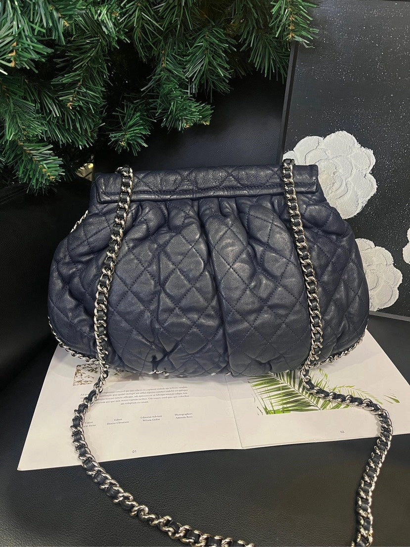 Chanel Quilted Blue Silver Trim Crossbody Bag