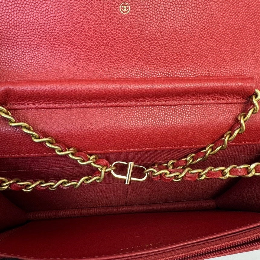 Chanel Red Gold Ring Handle WOC Chain Crossbody Bag