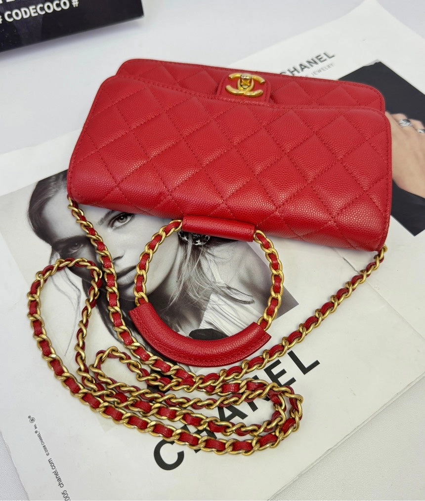 Chanel Red Gold Ring Handle WOC Chain Crossbody Bag