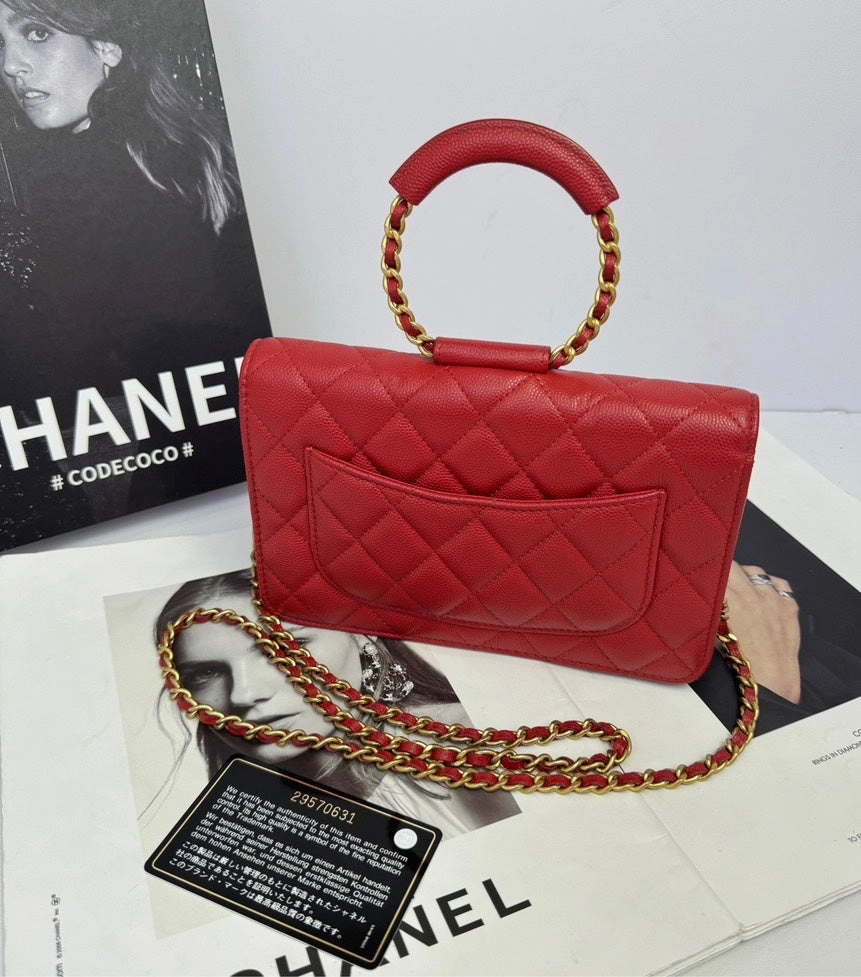 Chanel Red Gold Ring Handle WOC Chain Crossbody Bag