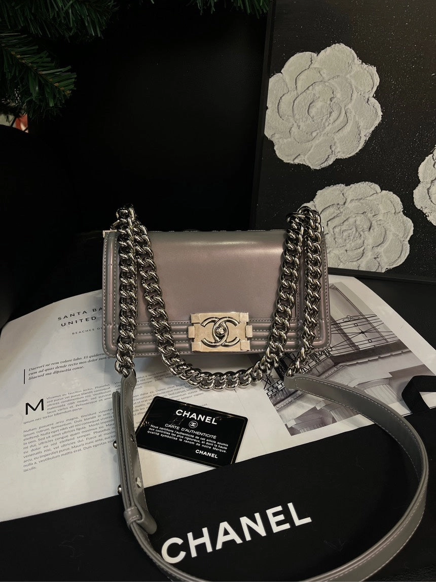 Chanel Small Leboy Crossbody Bag Mermaid Pink Gray