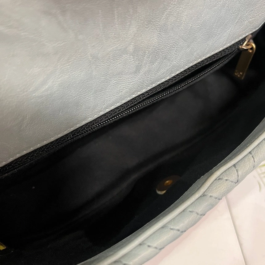 Chanel Smog Blue Gold Buckle V-Pattern CF Crossbody Bag