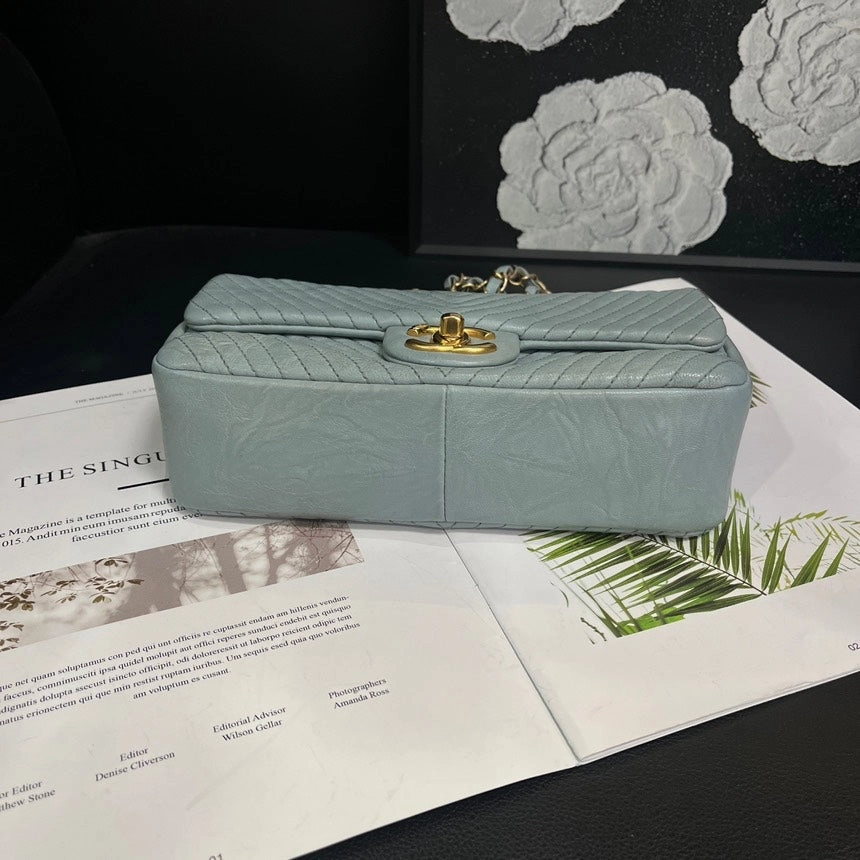 Chanel Smog Blue Gold Buckle V-Pattern CF Crossbody Bag