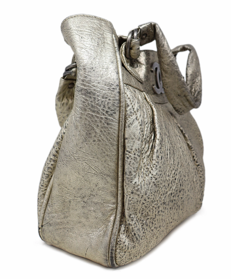Chanel Vintage Gold Distressed Leather Marais Tote