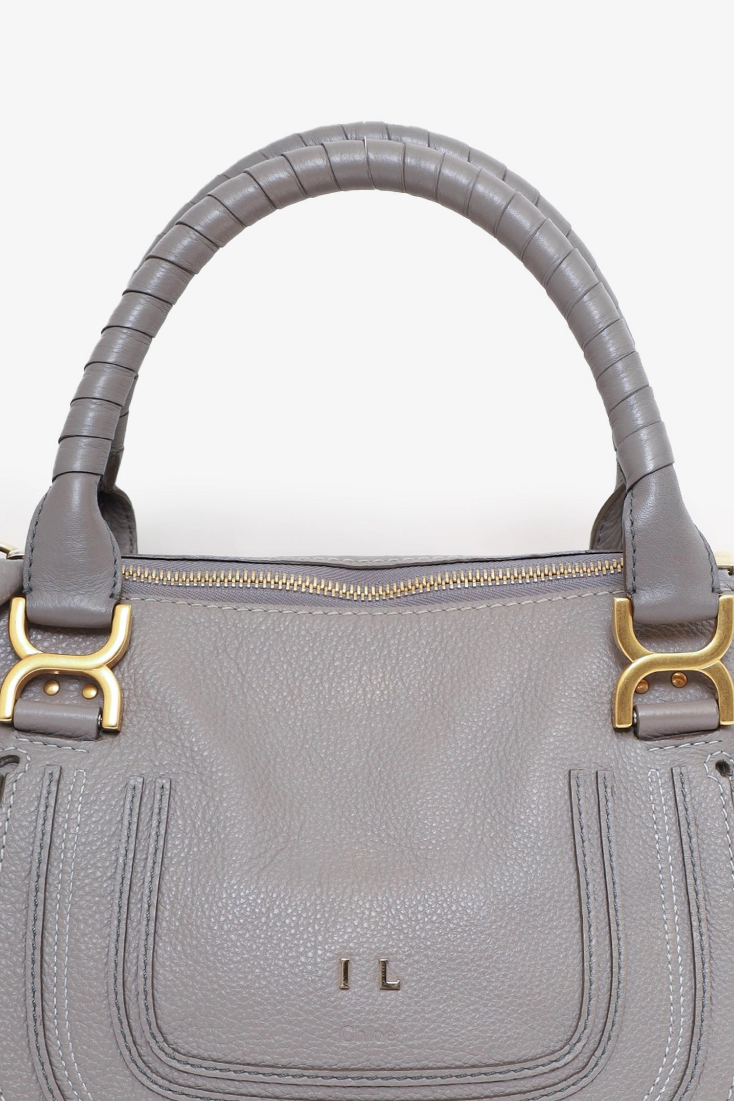 Chloe Grey Leather Marcie Top Handle Bag with Strap with 'IL' Initials