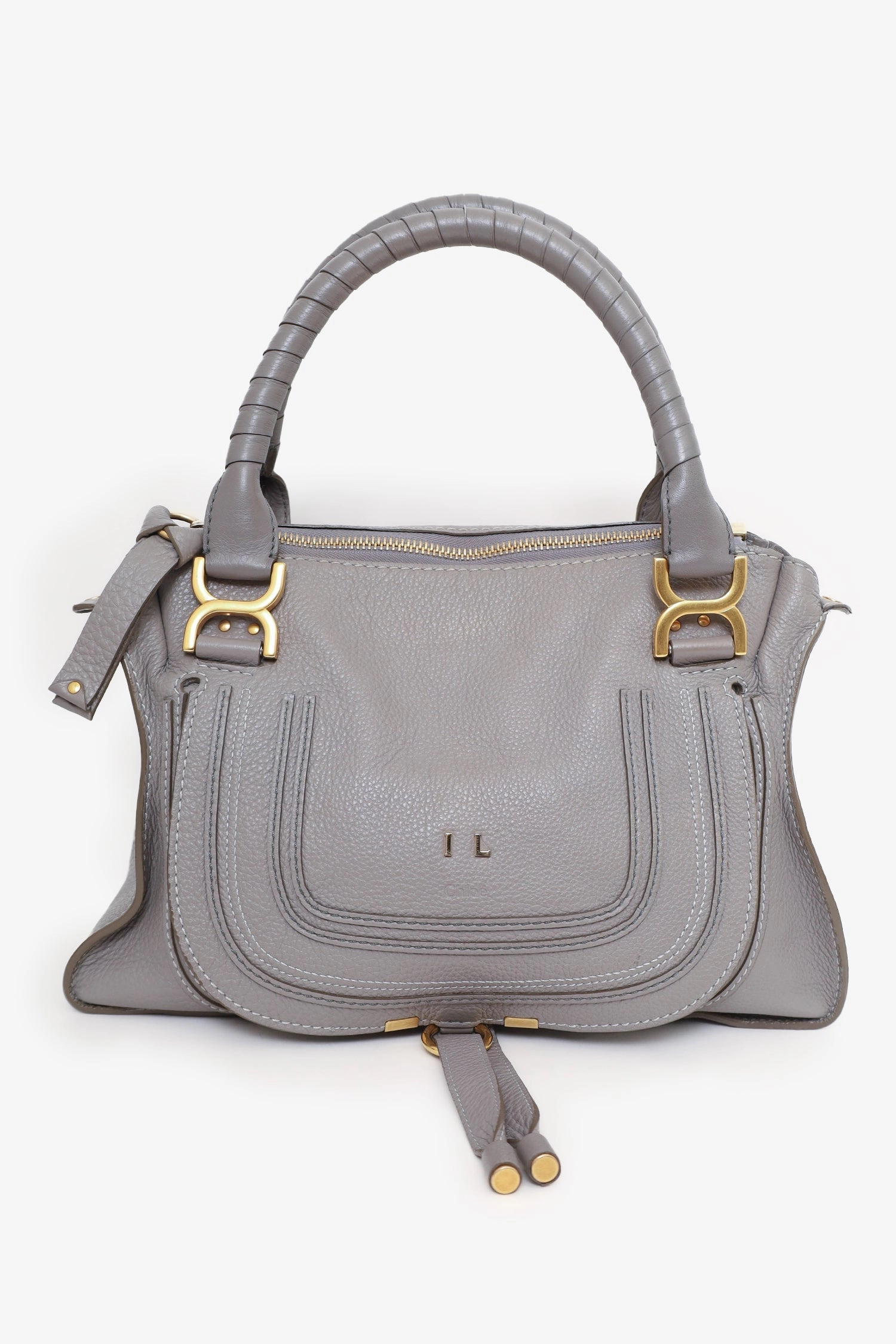 Chloe Grey Leather Marcie Top Handle Bag with Strap with 'IL' Initials