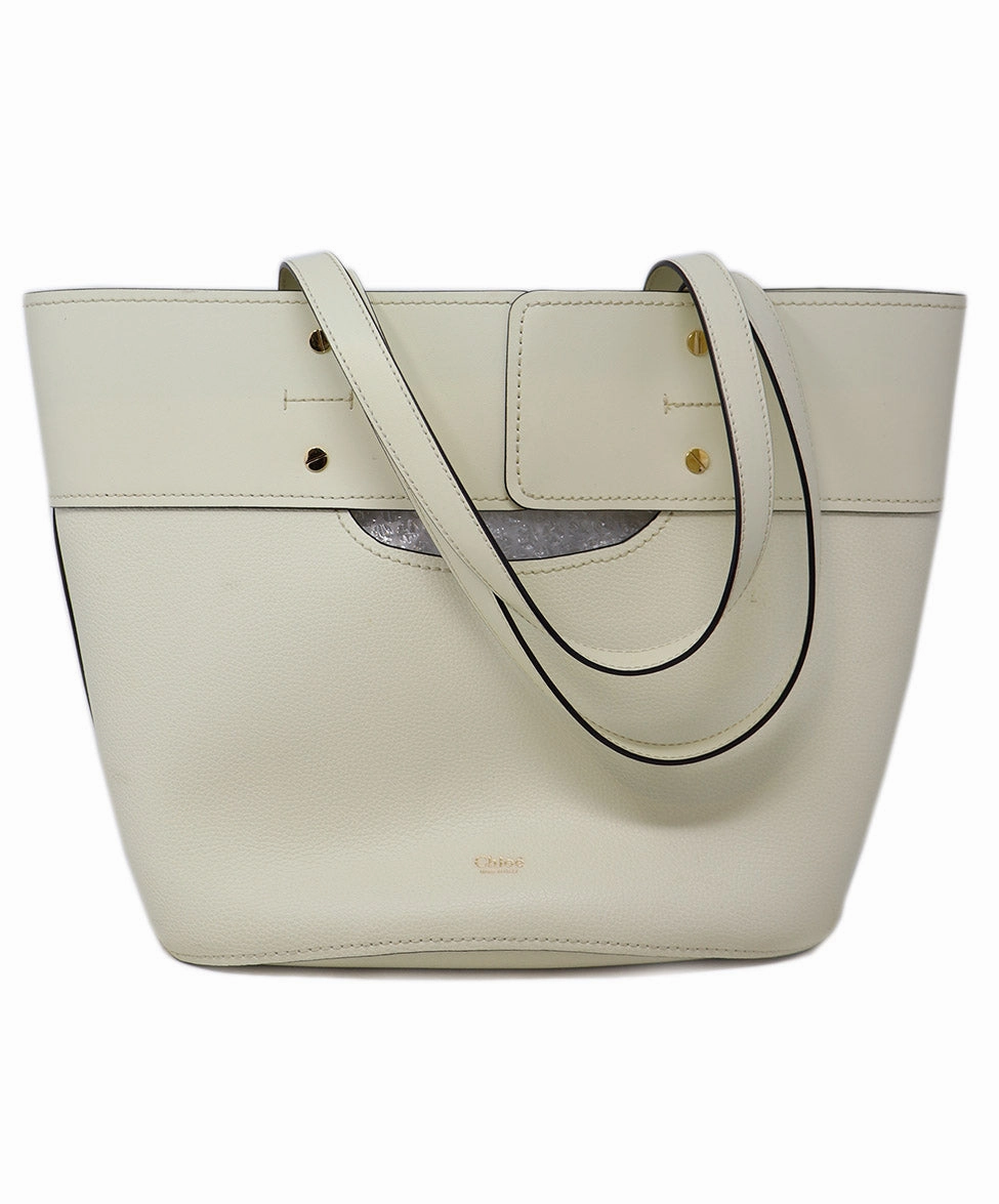 Chloe Ivory Leather Tote w/ Gold Trim