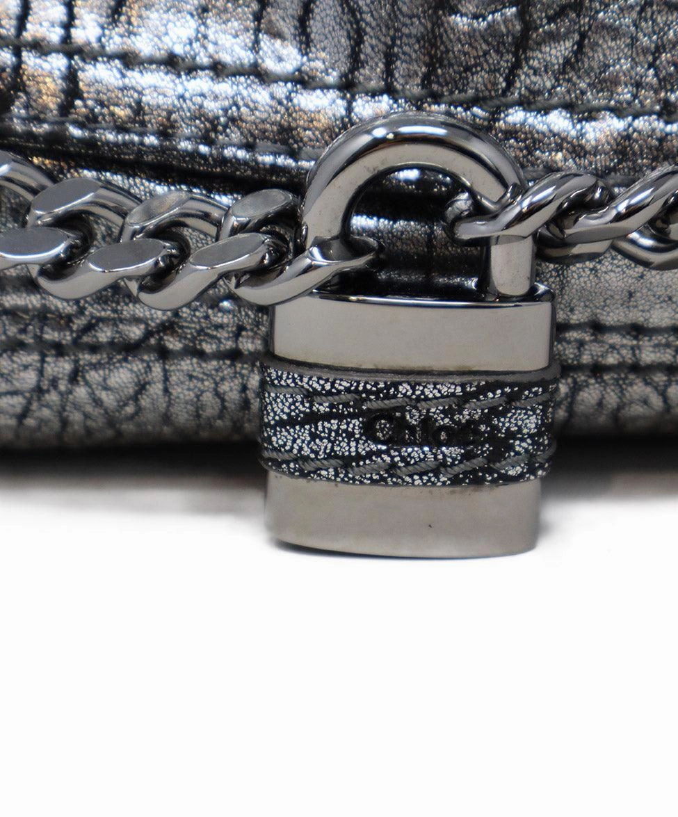 Chloe Silver Grained Leather Paddington Bag