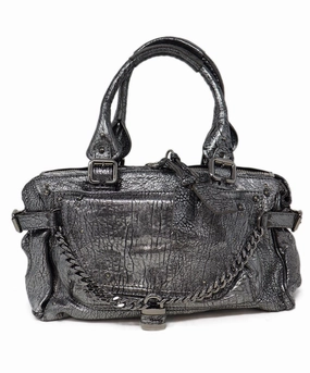 Chloe Silver Grained Leather Paddington Bag