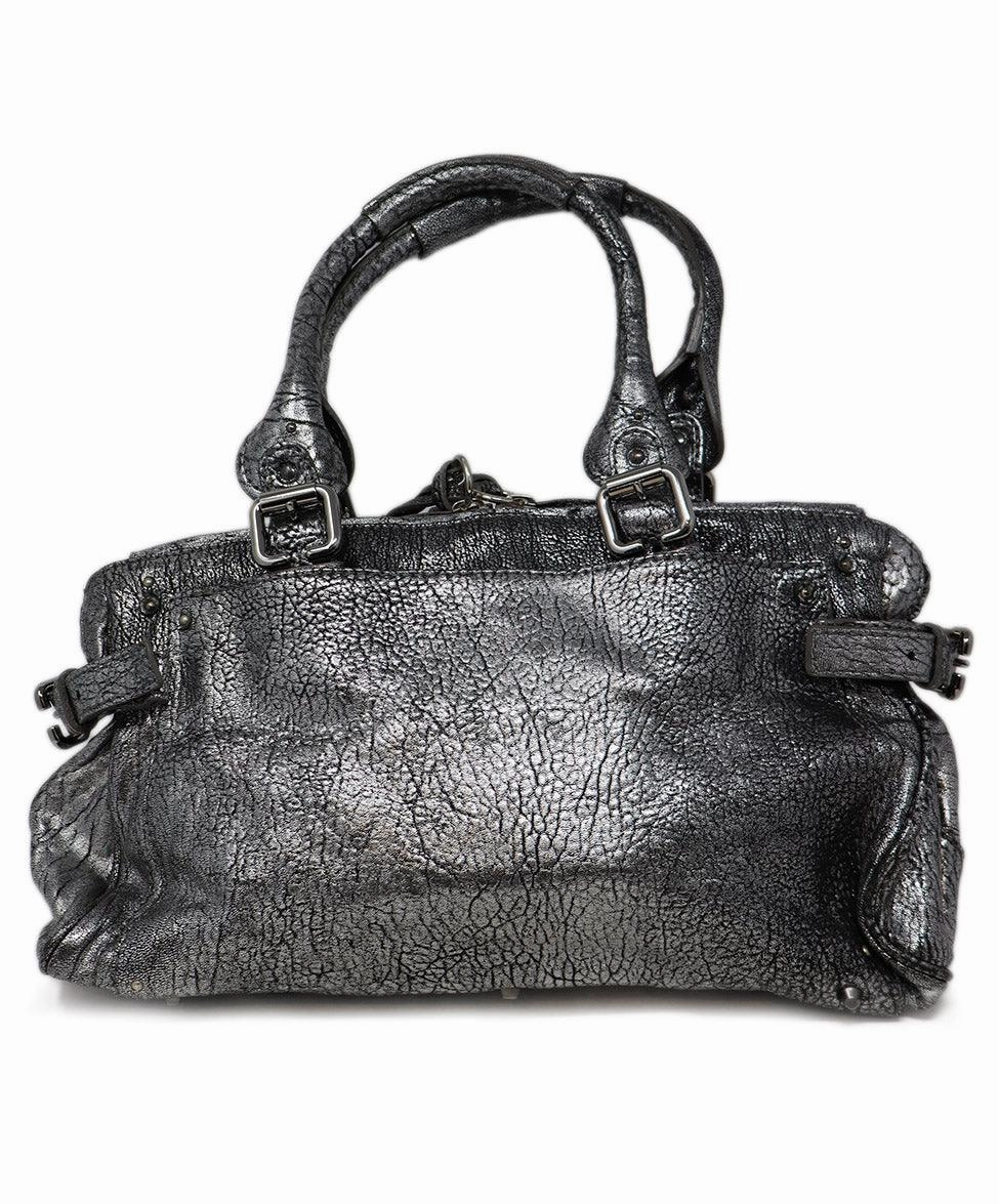 Chloe Silver Grained Leather Paddington Bag