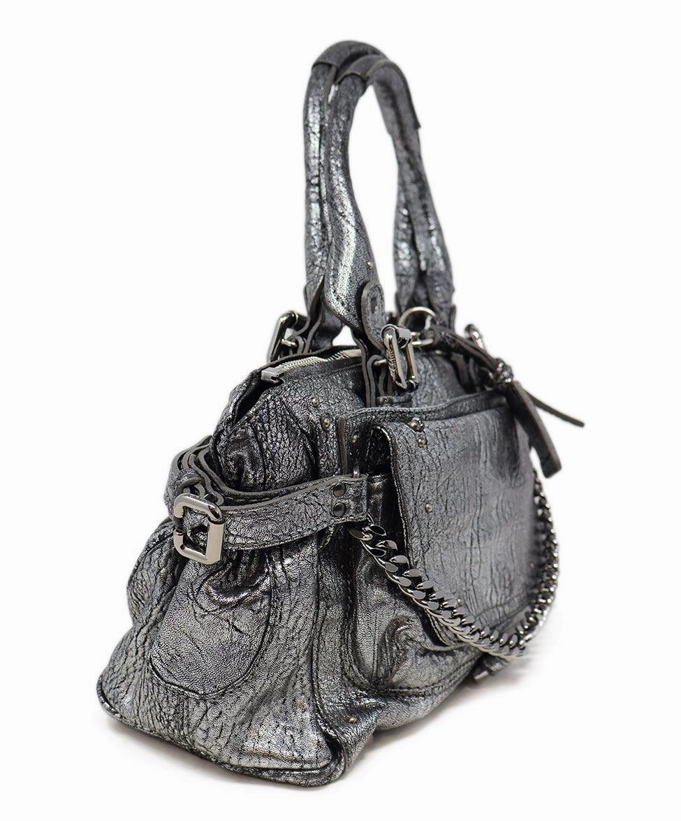 Chloe Silver Grained Leather Paddington Bag