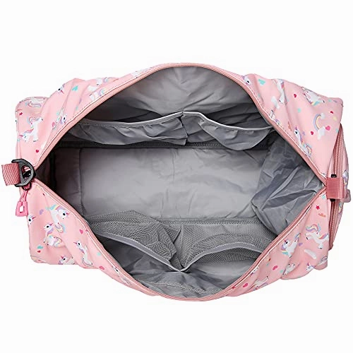 Choco Mocha Kids Duffle Bag for Girls Unicorn Duffle Bags for Girls Overnight Bag for Toddler Girl Duffel Bag Kids Travel Bags Weekender Weekend Bag for Little Teenage Girls Gym Bag Baby Sleepover Gift, Pink