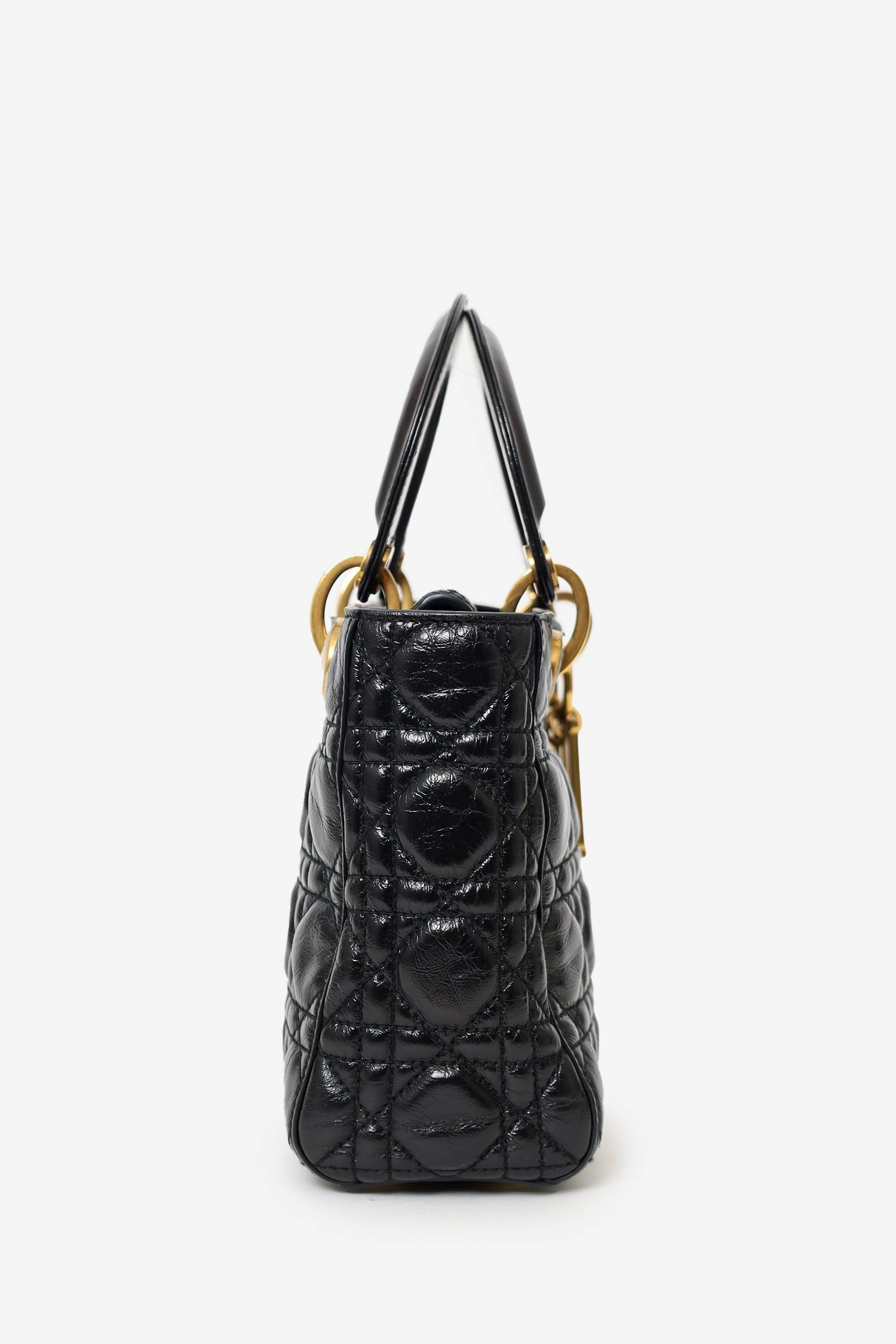 Christian Dior 2017 Black Aged Glazed Calfskin Small Supple Lady Dior