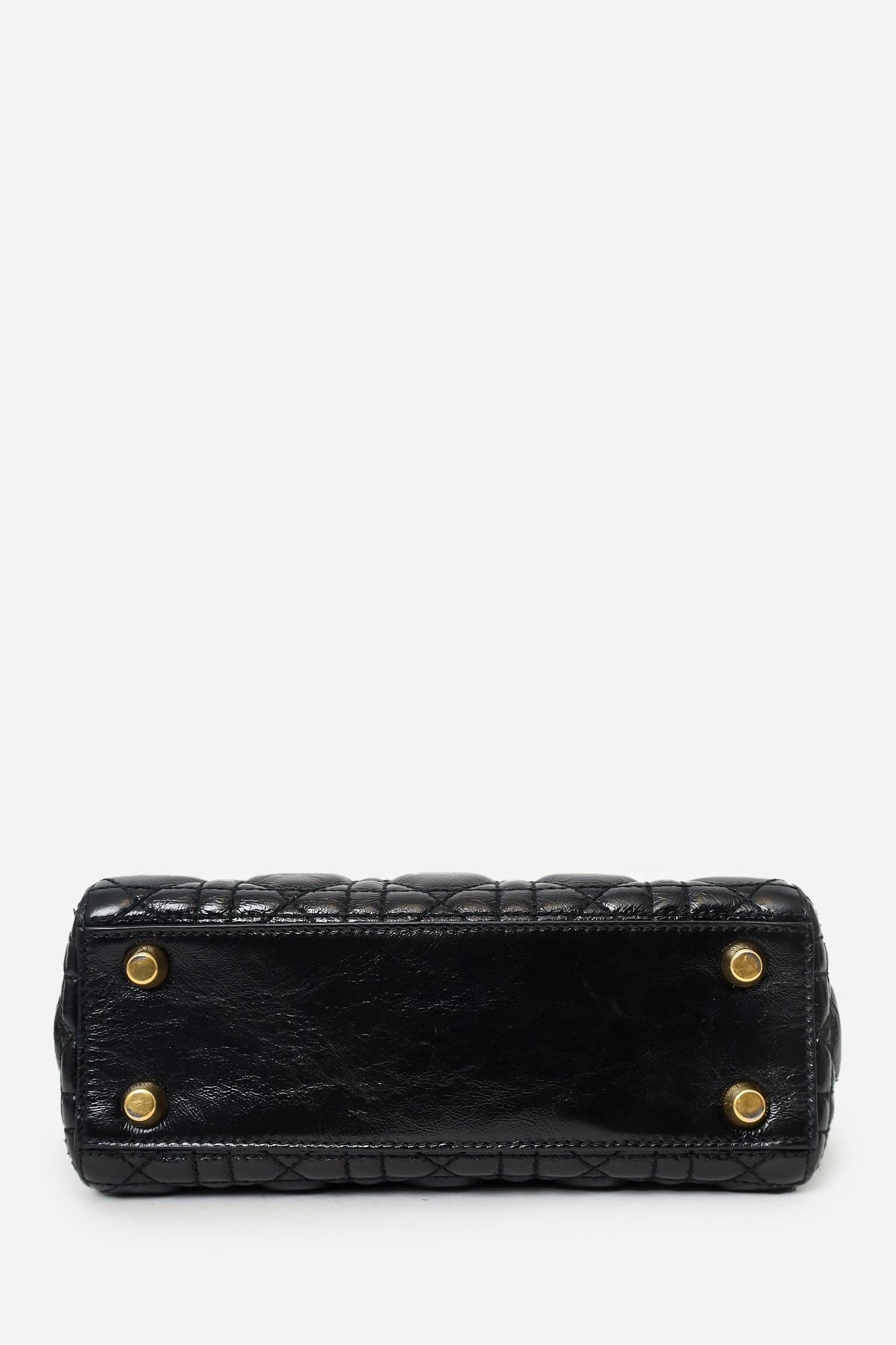 Christian Dior 2017 Black Aged Glazed Calfskin Small Supple Lady Dior
