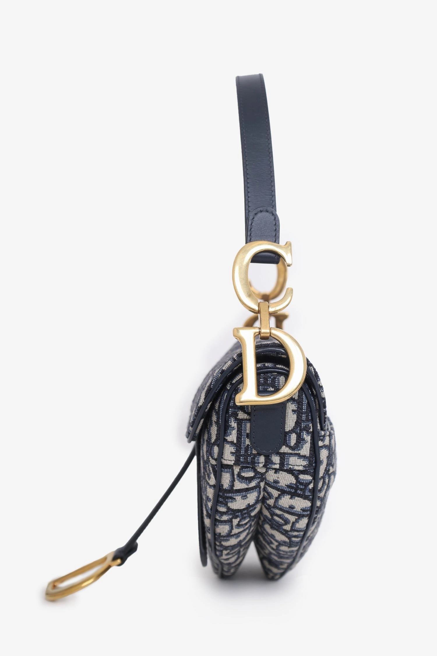 Christian Dior 2018 Blue Oblique Jacquard Saddle Bag with Canvas Strap