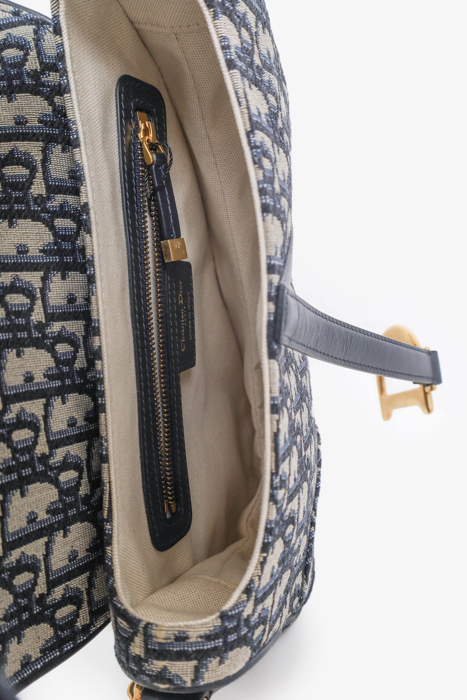Christian Dior 2018 Blue Oblique Jacquard Saddle Bag with Canvas Strap