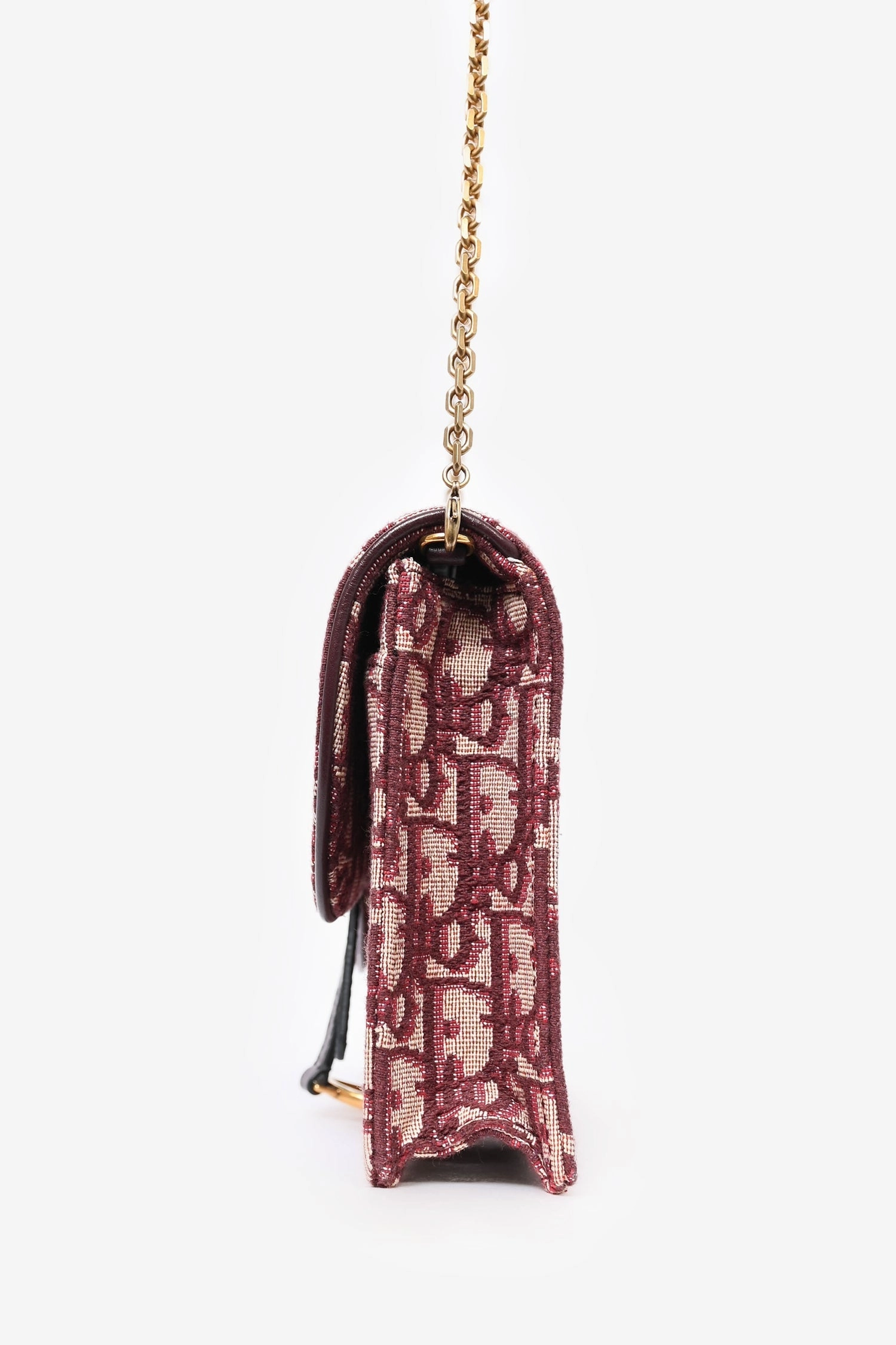 Christian Dior 2018 Burgundy Oblique Medium \'Saddle Pouch\' with Chain