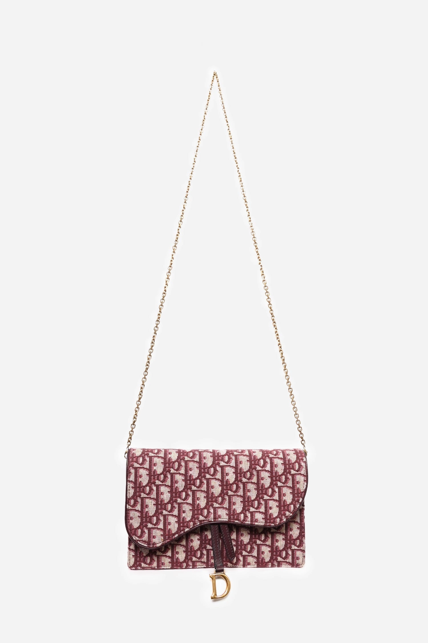 Christian Dior 2018 Burgundy Oblique Medium \'Saddle Pouch\' with Chain
