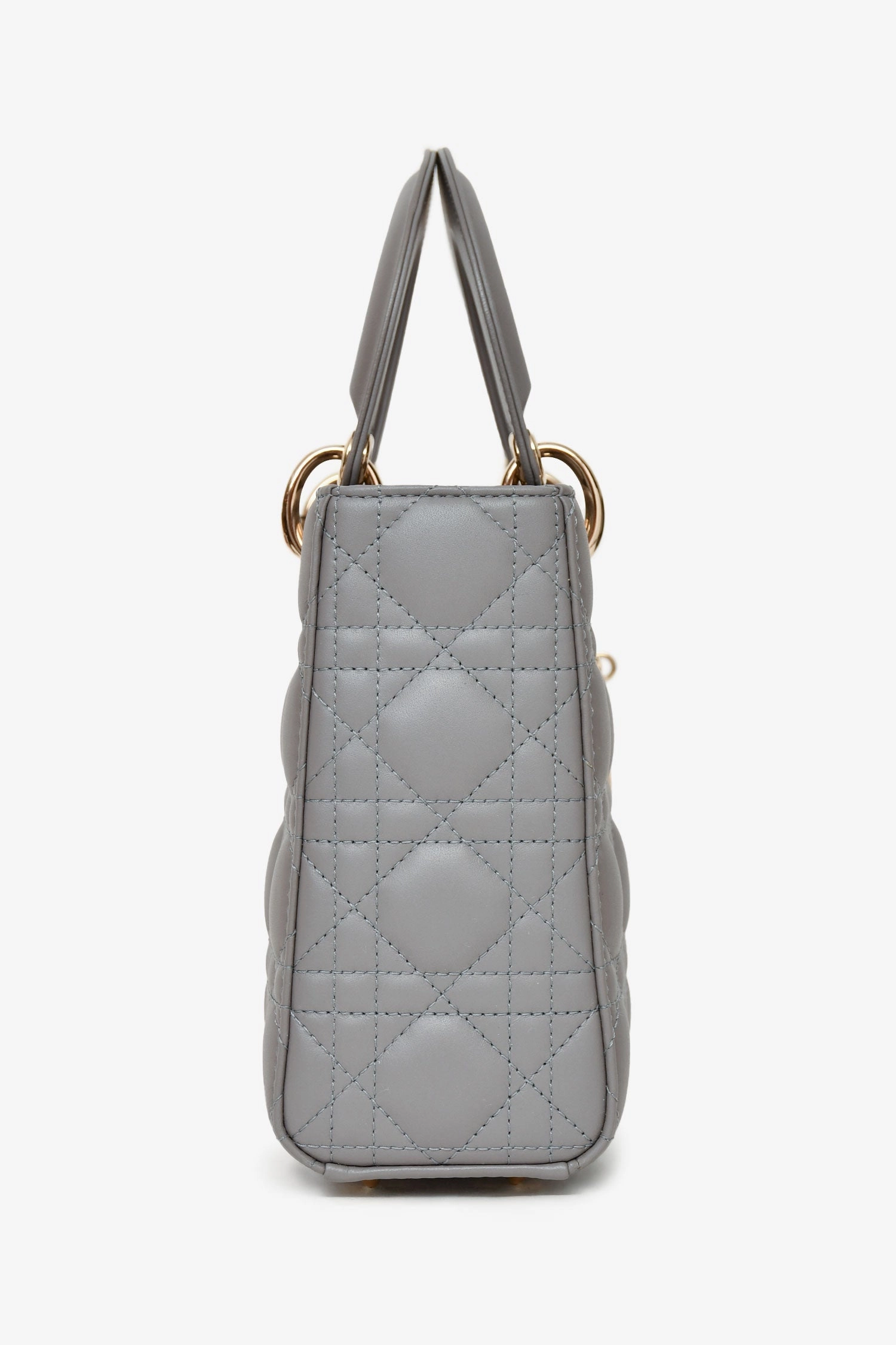 Christian Dior 2023 Grey Leather Cannage Small Lady Dior with Strap