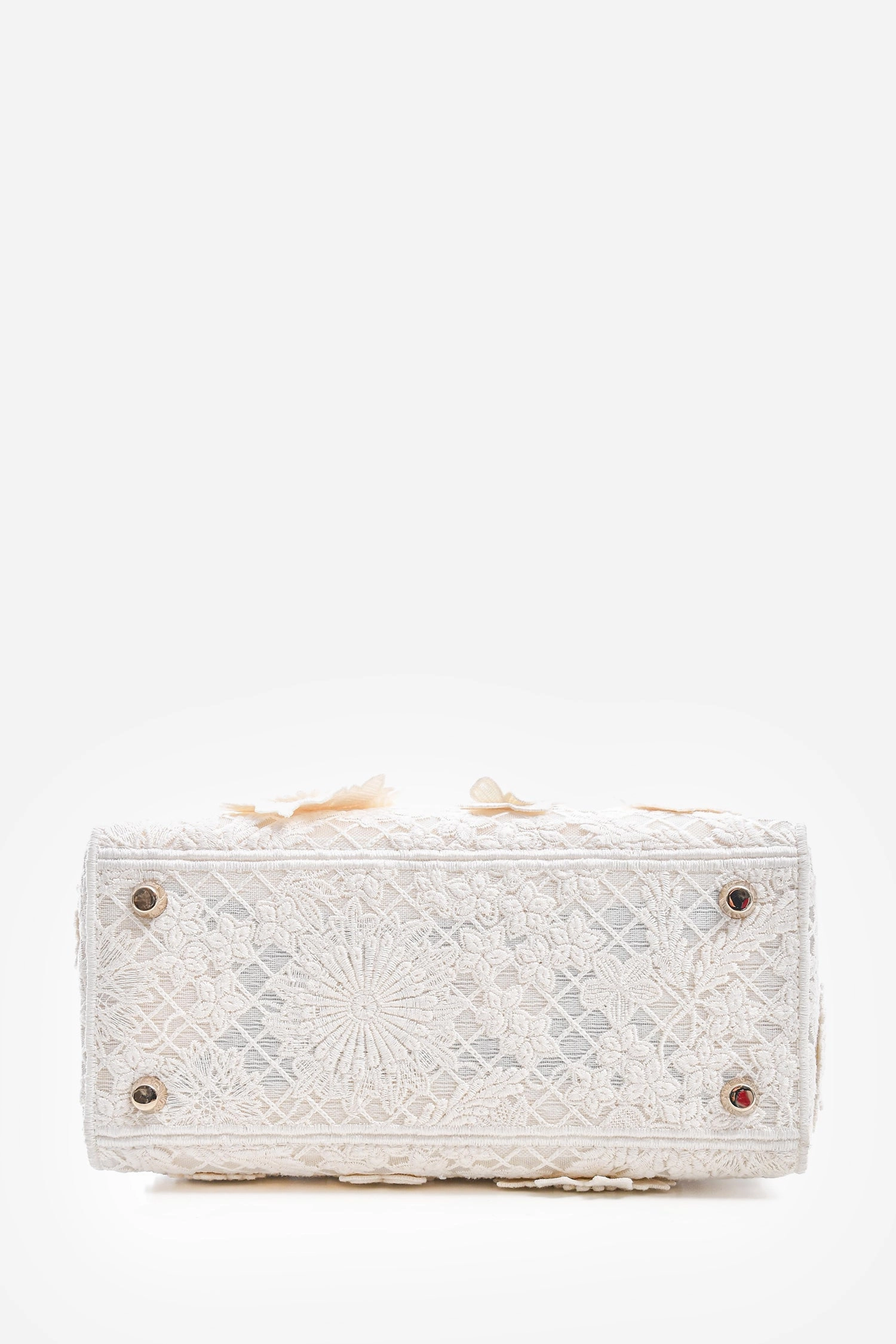 Christian Dior 2023 White Lace Floral Medium D-Lite Top Handle with Strap