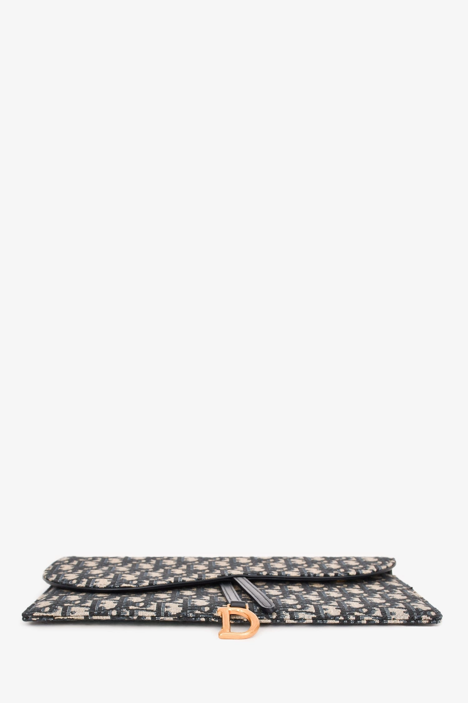 Christian Dior Navy Oblique Jacquard Saddle Clutch