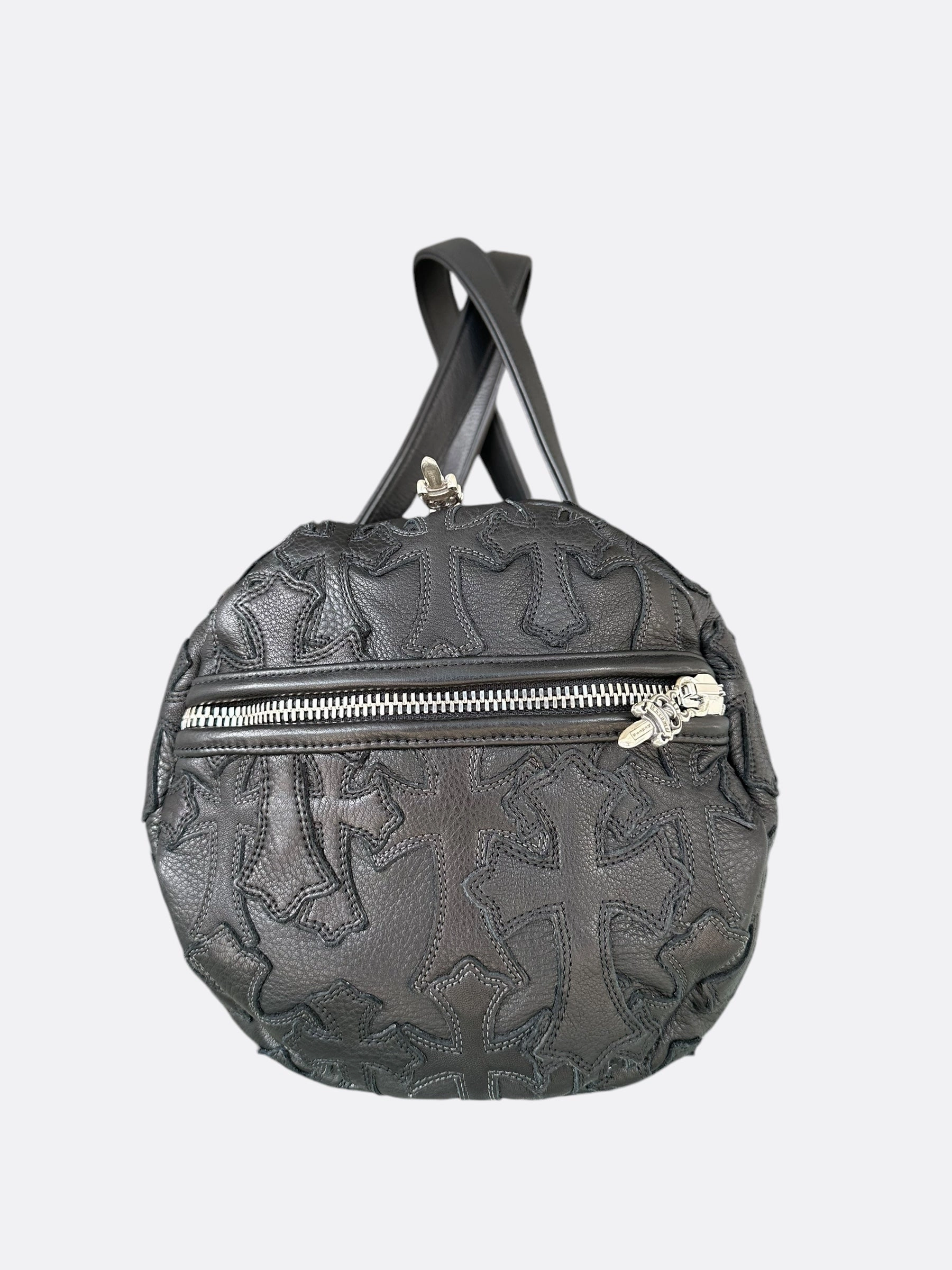 Chrome Hearts Black Leather Cross Patch Duffel Bag